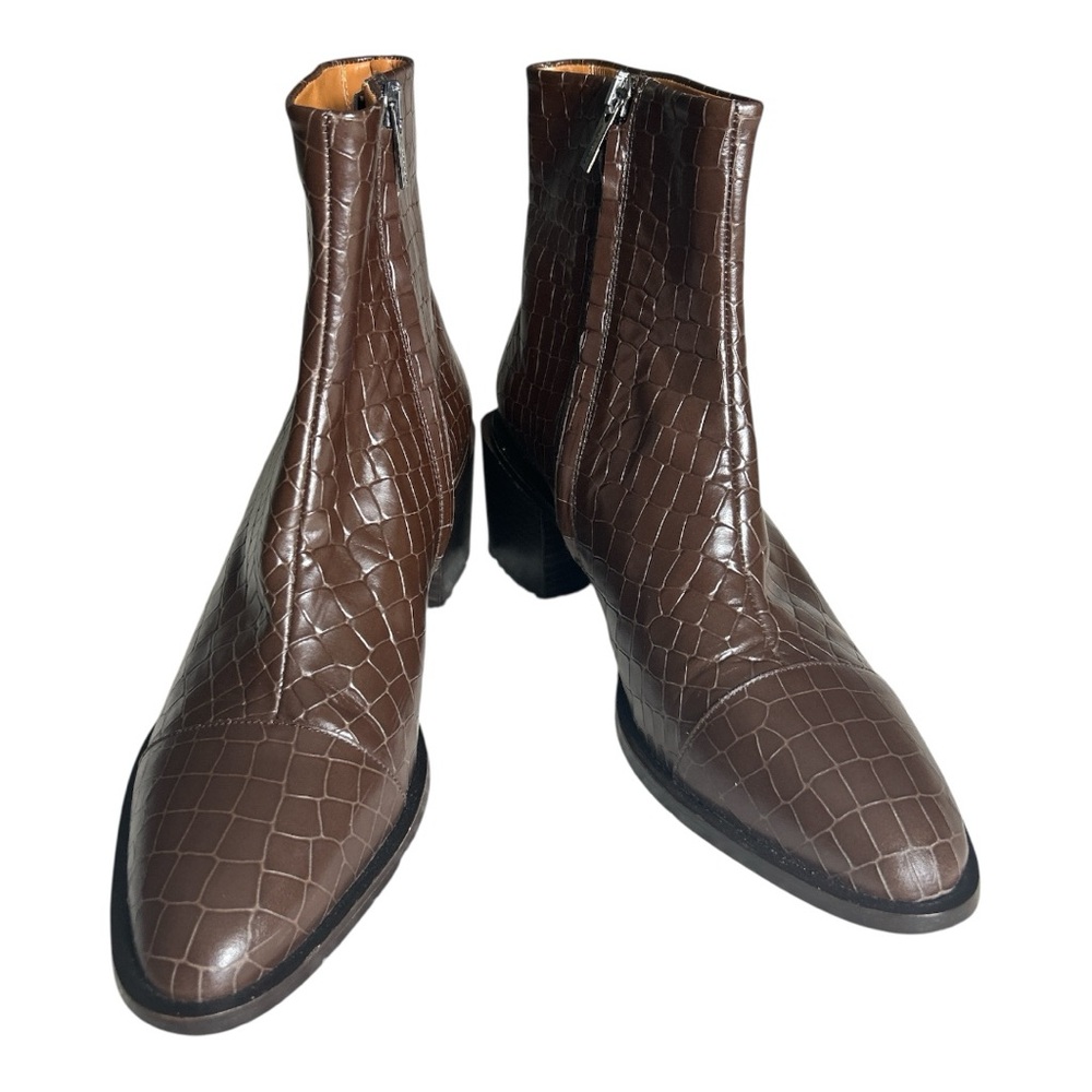 Robert Clergerie Brown Croc-Embossed Ankle Boots